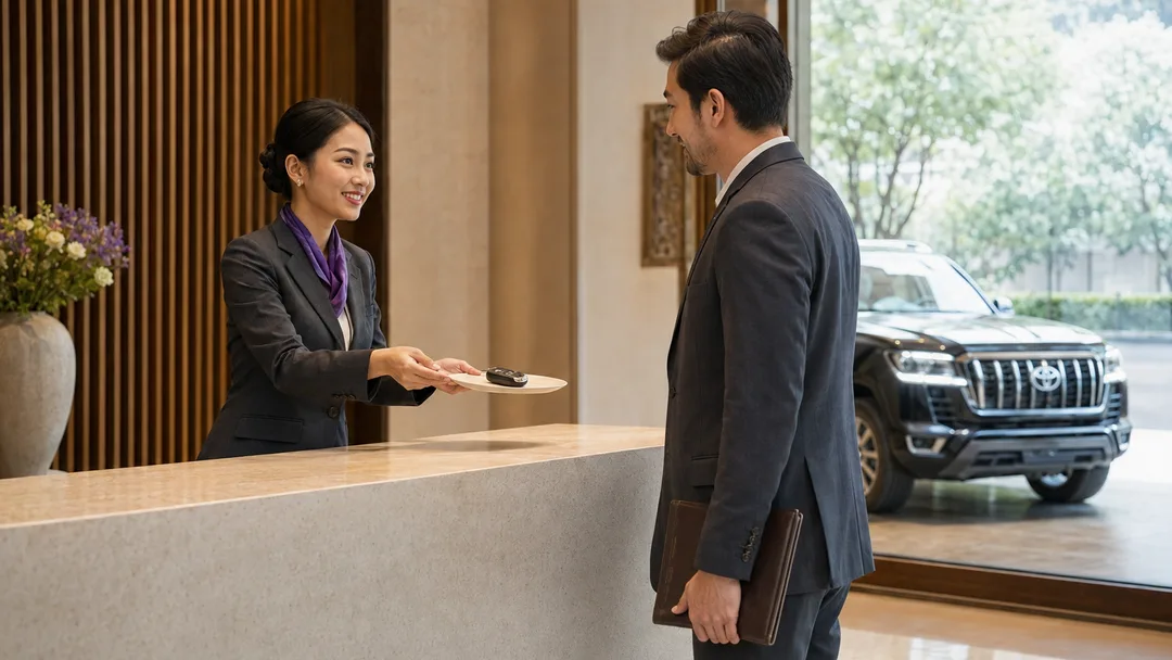 A concierge welcoming a guest with personal attention